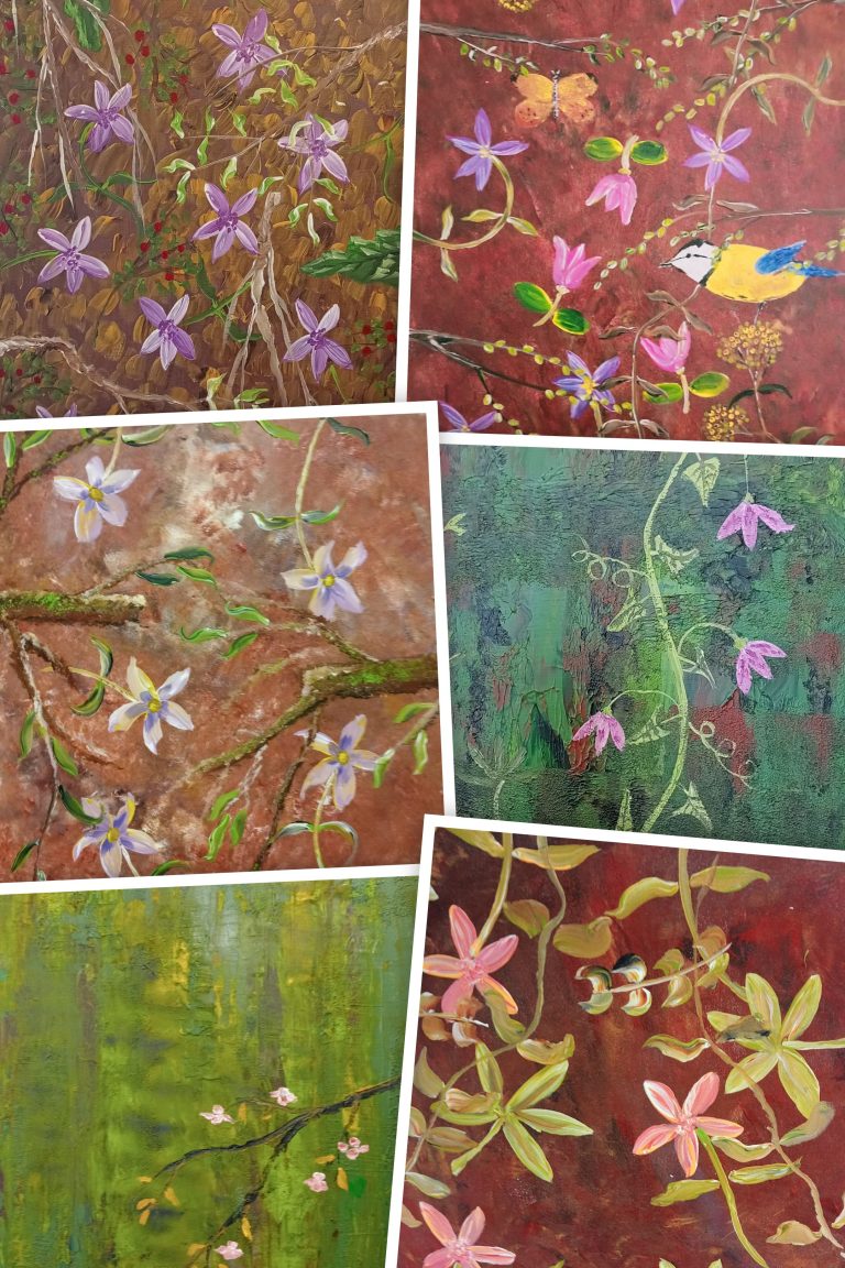 collage van verschillende schilderijen met bloemen en planten als onderwerp