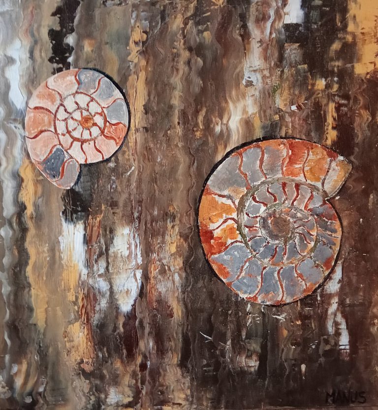 Schilderij van 2 fossielen